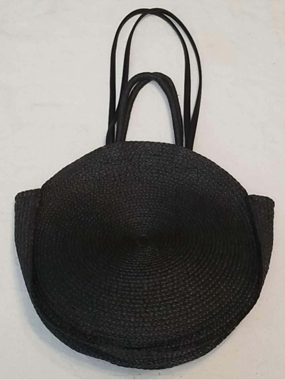 Black Round Woven Tote Bag - Classic Women’s Beach & Everyday Bag